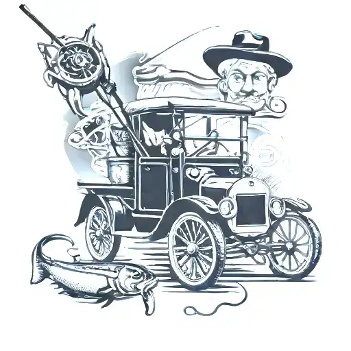 Ford Model T And Fishing Rod