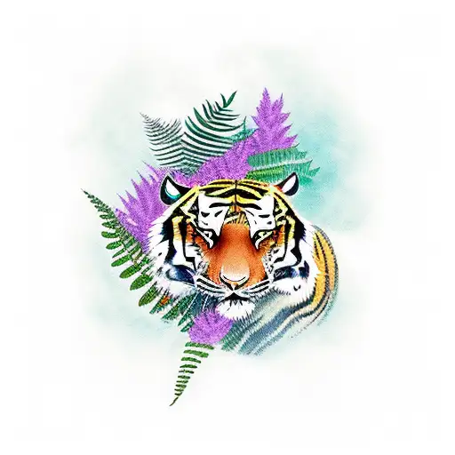 Tiger In The Jungle With Ferns