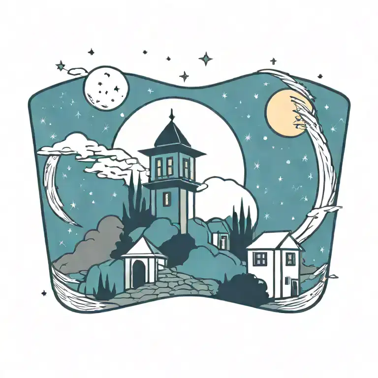 Traditional Lebanese House With A Moon And A Comet In The The Sky