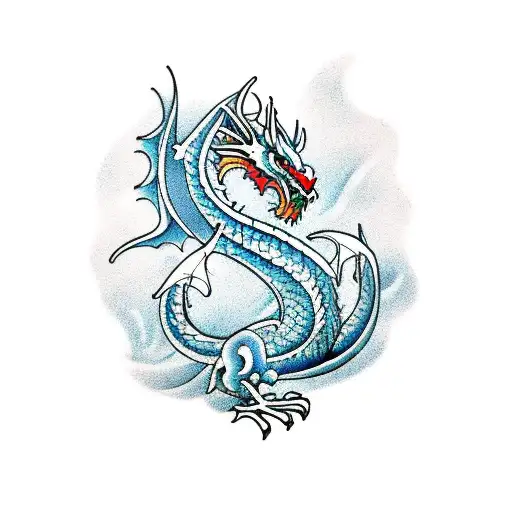 Welsh Dragon With Ocean Wave Background