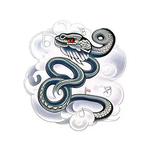 Traditional Style Tattoo Of A Snake And Crow Forming A Musical Staff