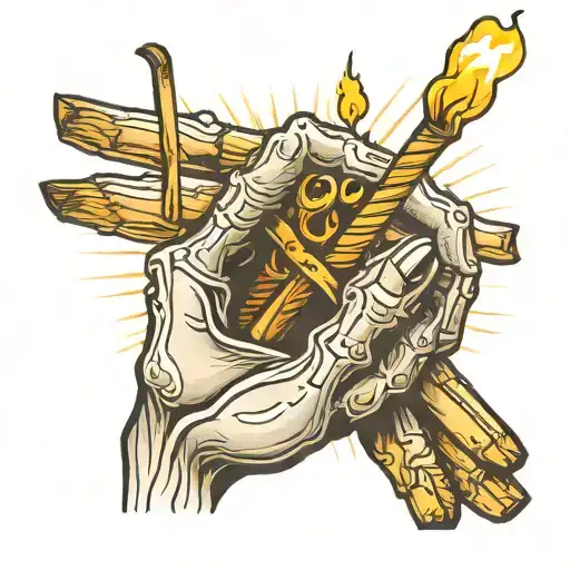 Skeleton Hand Holding Lit Match Stick