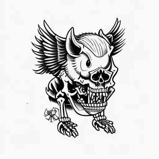 Hog Skeleton Standing Up With Wings