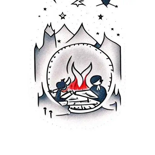 A Campfire Surrounded By Silhouettes Of Disney Characters