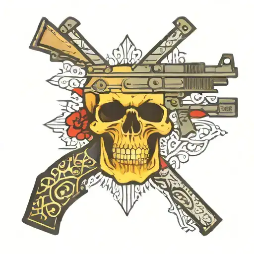 M16 Rifle Cross Like Dead Symble Skull