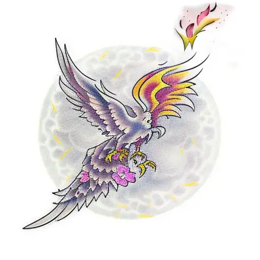 Phoenix Coming Out Of Ash With Flower Petals Around It
