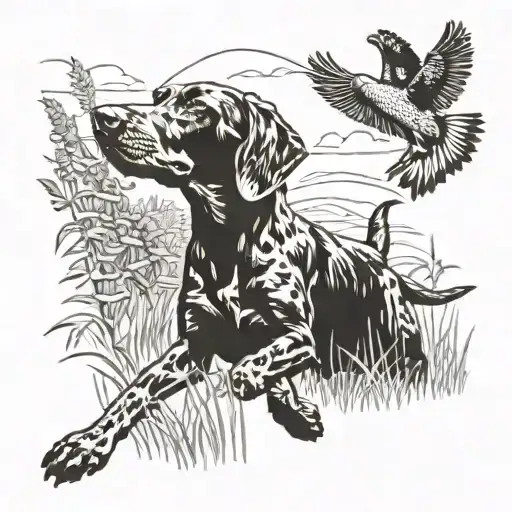 A German Shorthaired Pointer Chasing A Pheasant In A Field