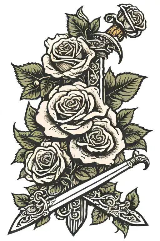 Garden Of Roses With Sword Sticking Out Of The Ground