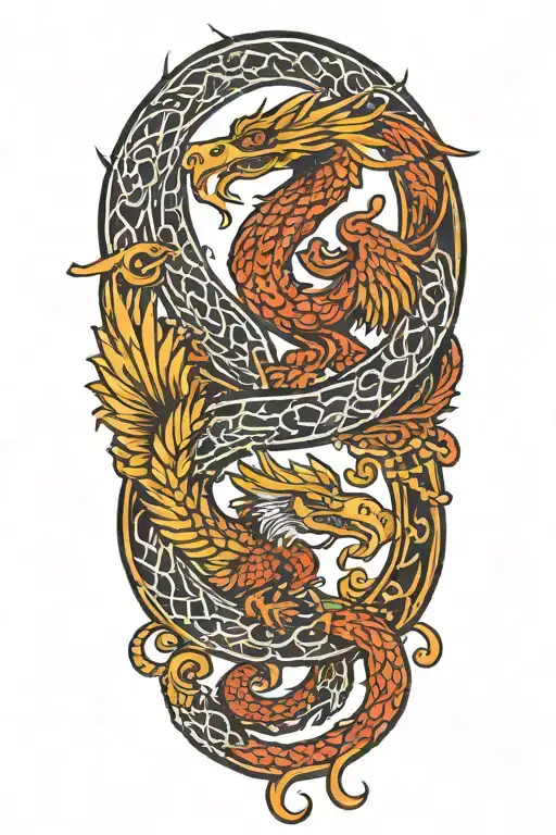 A Phenix And A Snake Fighting