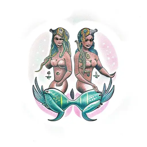 Two Creole Pisces Mermaids Forming The Pisces Symbol