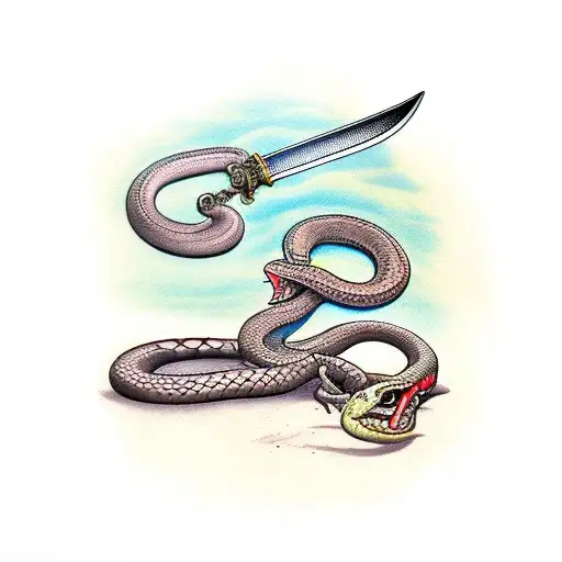 Hand Holding Sword With Snake Wrapped Around Sword