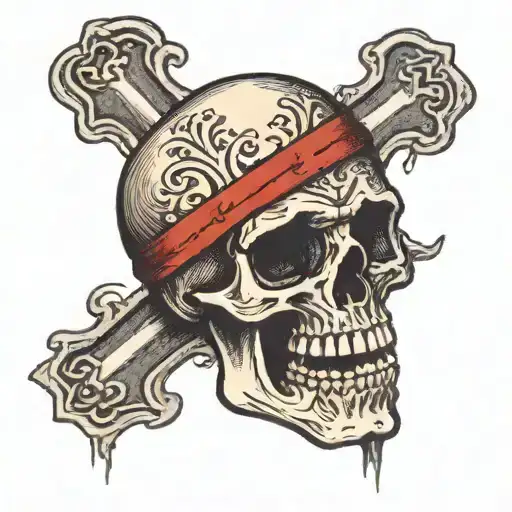 A Skull With A Christian Cross Through Its Head