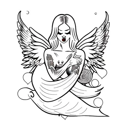 A Sensual Silhouette With Angel Wings Embracing A Heart