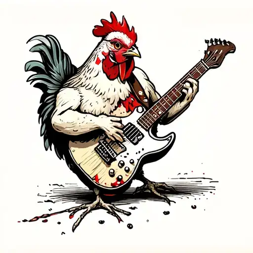 Chicken Esting A Rotten Egg While Playing A Guitar