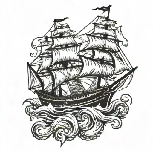 American Traditional Clipper Ship With Kraken Wrapping Around It