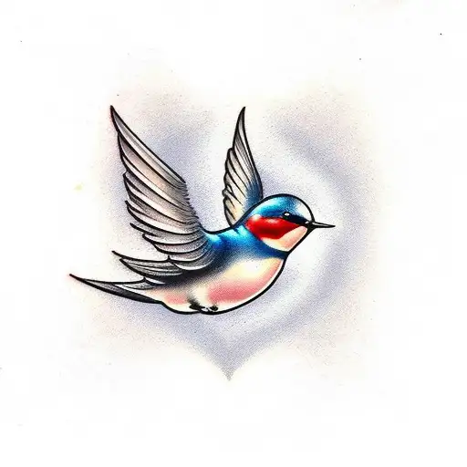 Swallow Bird With A Heart And Scroll