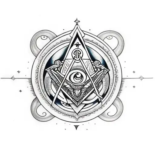 A Dragon That Incorporates Masonic Symbols And Sacred Geometry