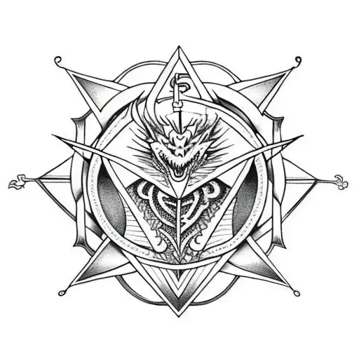 A Dragon That Incorporates Free Masonic Symbols And Sacred Geometry