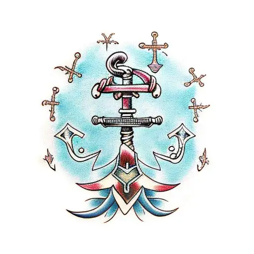 Bird Carrying Anchor Mushrooms Snowflakes