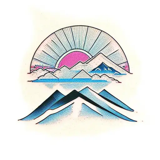 Sunset With Mountains And A River And Trees On The Forearm