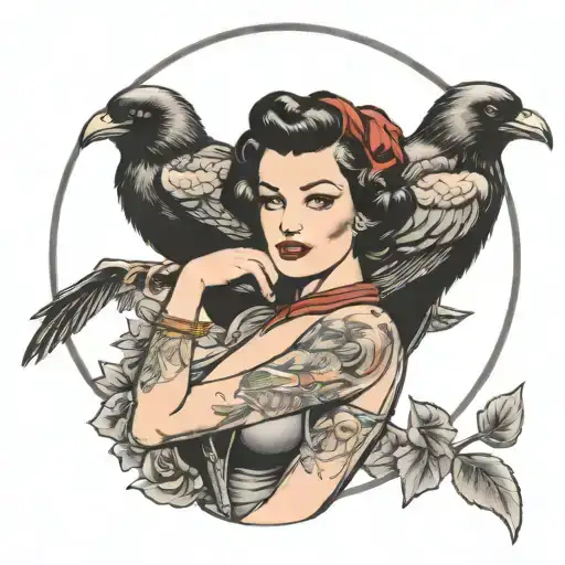 Pinup Girl Holding A Raven