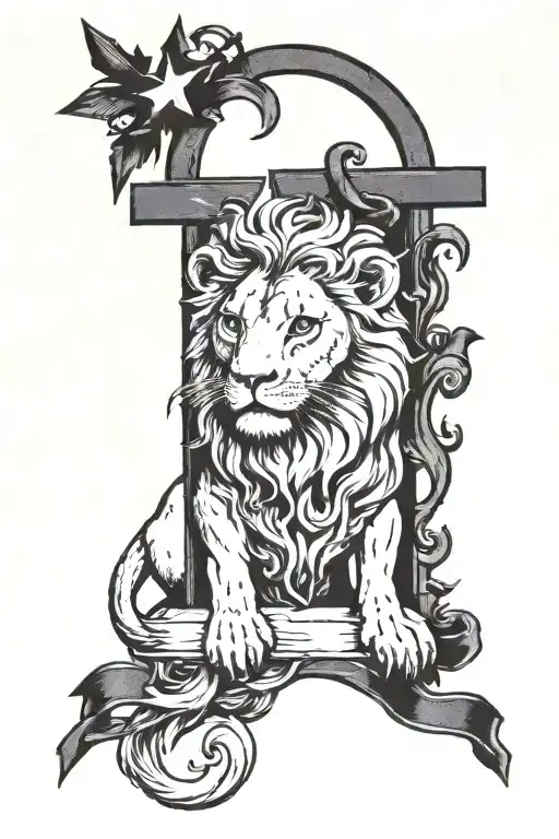 Lion Rescuing A Lamb 3 Crosses