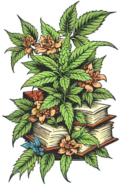 Beautiful Marijuana Bush With Gorgeous Flowers With Books In The Background