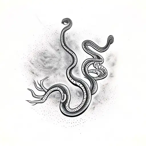 Snake Mushrooms Black Roots Trees Snowflakes Celestial