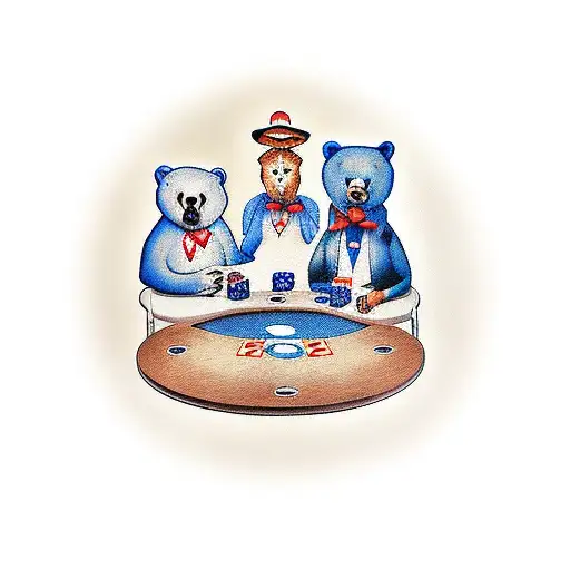 3 Bears Sitting At A Poker Table Playing Cards Drinking Bear And Smoking Cigars