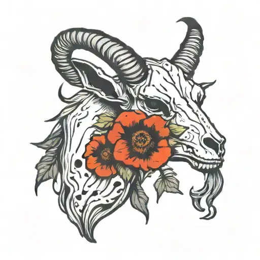 Goat Skull With Poppies