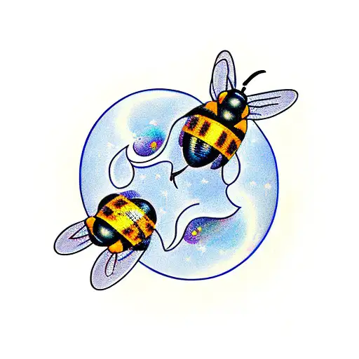 The Word 'Sapna' With Two Bees Flying Around That Create A Heart