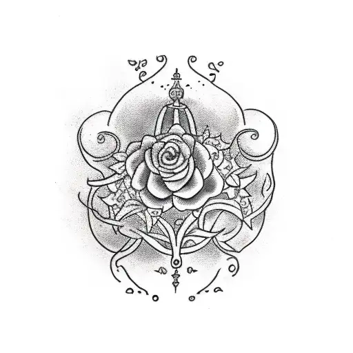 A Traditional Tattoo Of A Libra Symbol Intertwined With Vines And Flowers