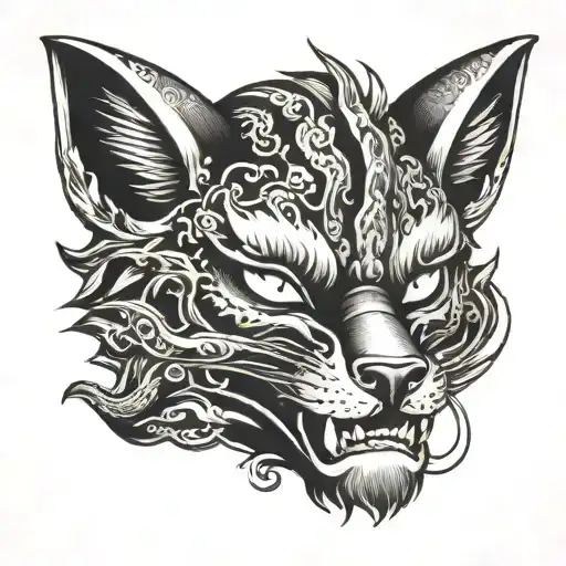Fox And Oni Mask With Snake