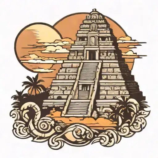 Mayan Temple With Sunset