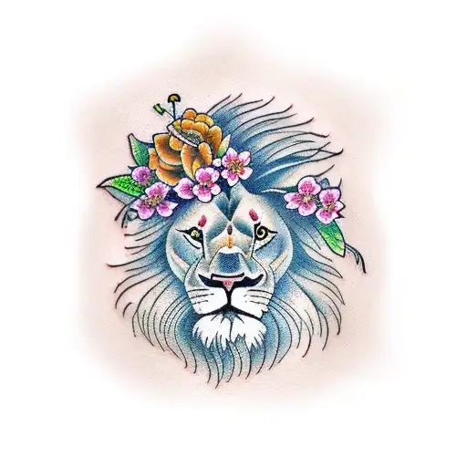 Lion And Cherry Blossom