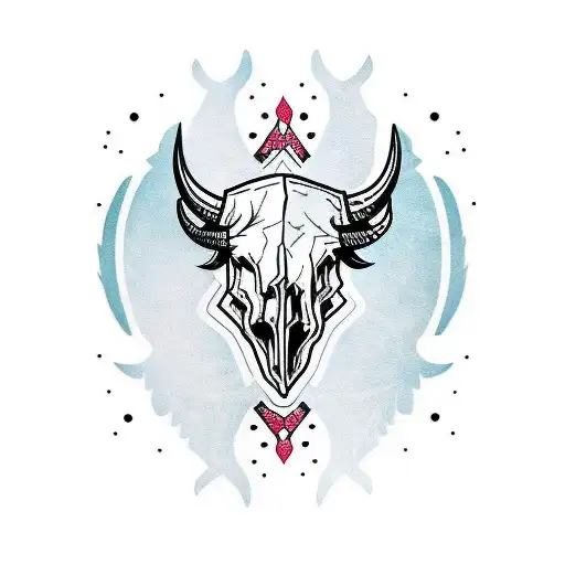 A Buffalo Skull Adorned With Intricate Tribal Patterns