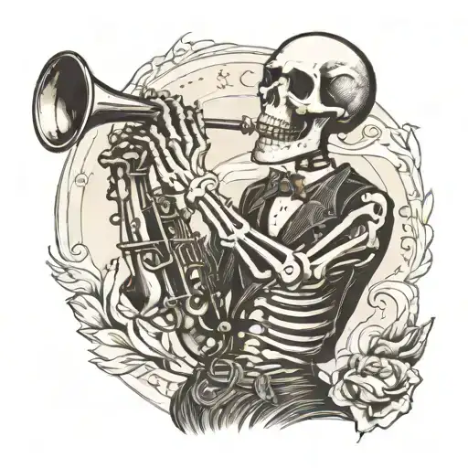 Skeleton Playing The Saxophone Black And White