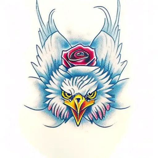 Eagle With A Rose In Its Mouth Sitting On A Panther