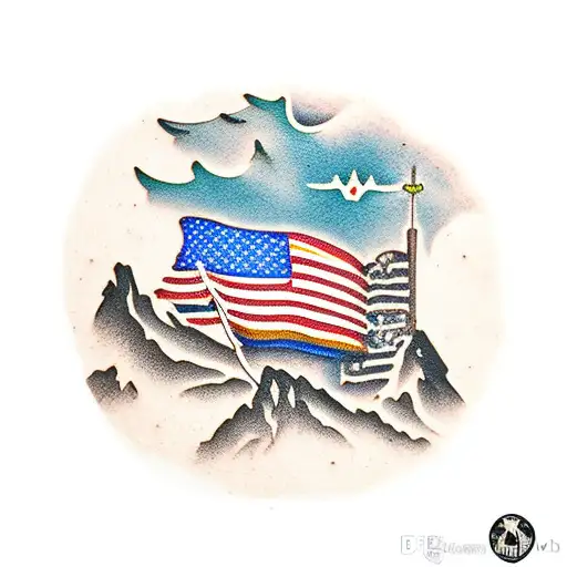 Mountain Scene With The Usa Flag