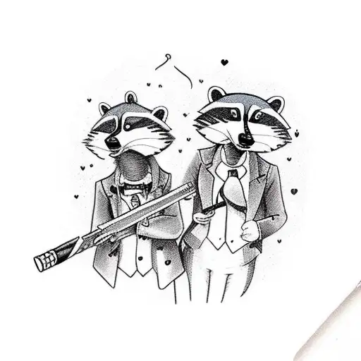 Cute Racoon Couple In Love Smoking A Joint And Dressed As Bandits To Commit Crimes