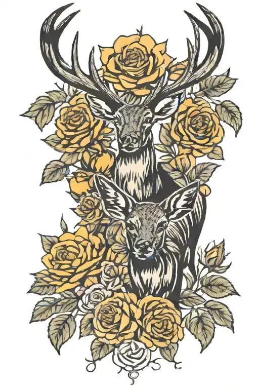 Sunflowers Roses Deer Anyler