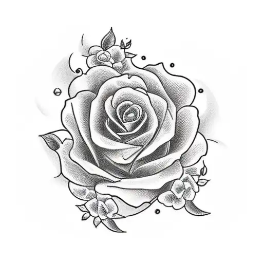 A Blackwork Horse Shoe With Roses Growing From Within Its Curves