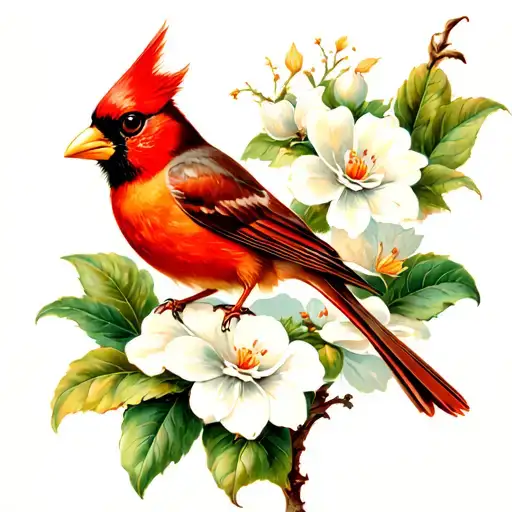 Cardinal Perched Ontop Gardenia Flower Stem