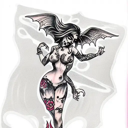 The Sleeve Tattoo Represents An Attractive Young Female Succubus Creature That C