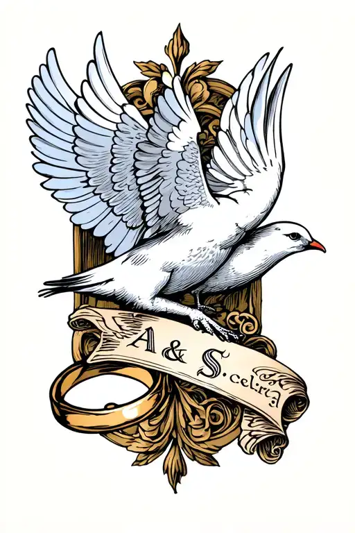 Dove With 2 Weeding Rings And A Scroll That Says A&s Calligraphy