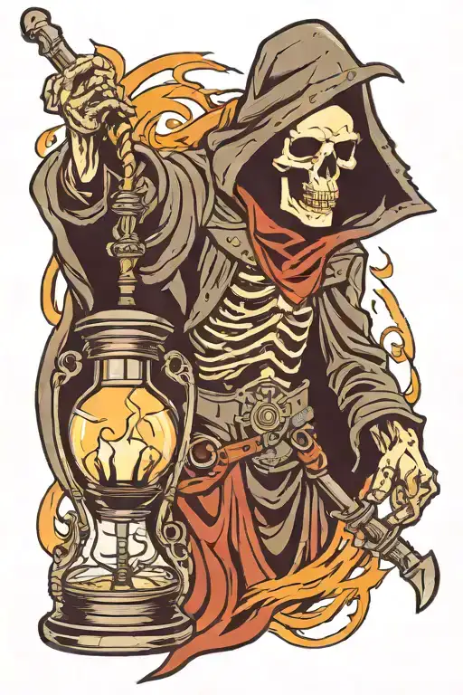 Grim Reaper Holding Surge With Man On It And An Hourglass