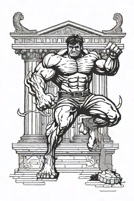 Hulk Standing In Between Two Roman Columns Making The Roman Numeral 2