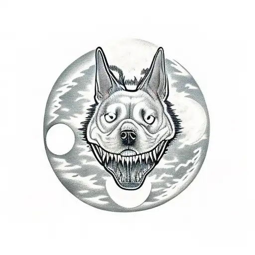 Open Dog Jaws With Black Dog Howling At The Moon From Inside
