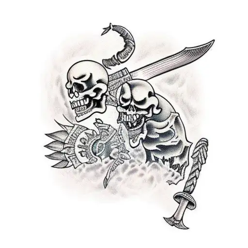 A Leg Sleeve Of A Warrior Fighting Skeletons