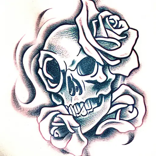 Skull With Roses And Katana